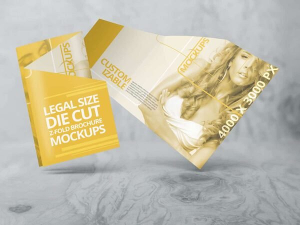 Customizable Z Fold Die Cut Brochure Mockups