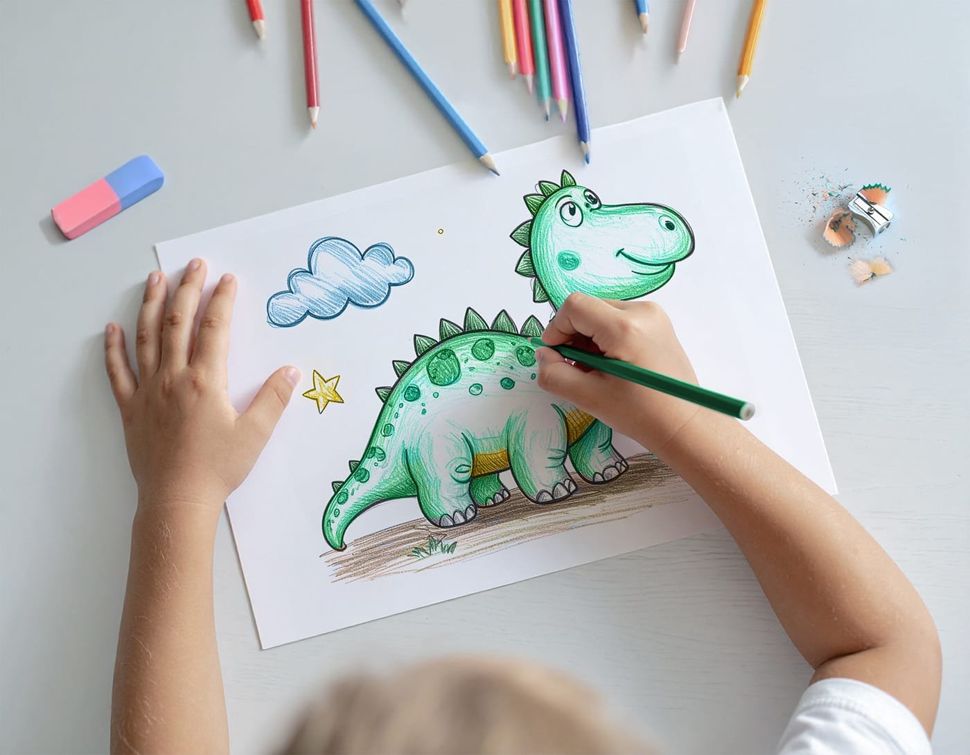 Free Child Drawing on Paper PSD Mockup – Editable Kids Art Mockup